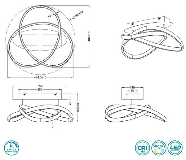 Φωτιστικό Οροφής RL Lighting Course R62051407 Νίκελ Ματ (4000K)