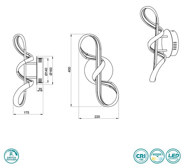 Απλίκα RL Lighting Perugia R27091106 Χρώμιο (4000K)