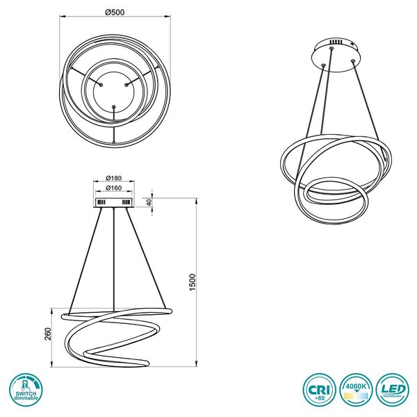 Φωτιστικό Κρεμαστό RL Lighting Bologna R37051131 Λευκό Ματ (4000K)