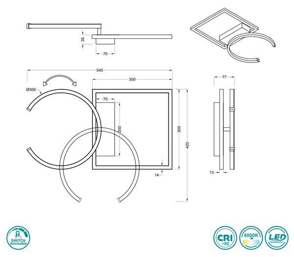 Φωτιστικό Οροφής RL Lighting Pivot R62162405 Βουρτσιστό Αλουμίνιο (4000K)