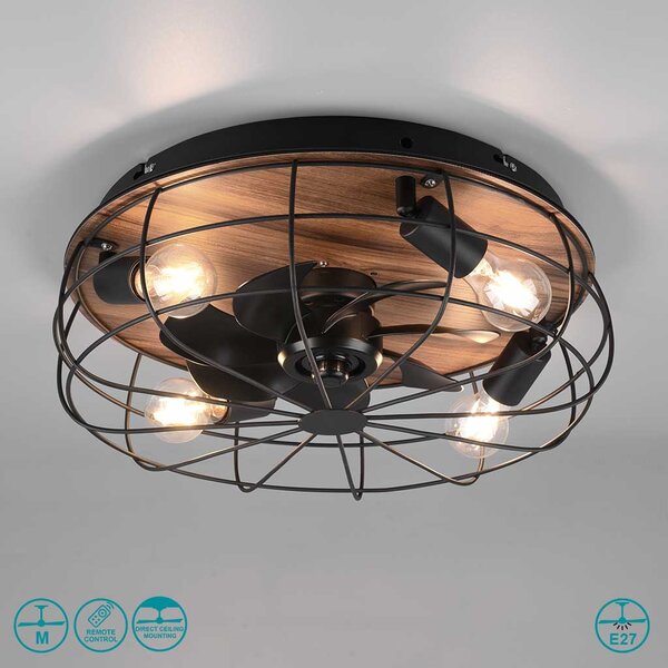 Ανεμιστήρας Οροφής RL Lighting Trondheim R61105032 Μαύρο Ματ-Ξύλο με Φως