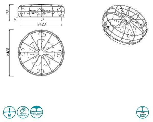 Ανεμιστήρας Οροφής RL Lighting Trondheim R61095032 Μαύρο Ματ με Φως