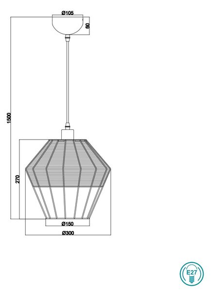 Φωτιστικό Κρεμαστό Vintage Industrial RL Lighting Borka R31261902 Μαύρο Rattan