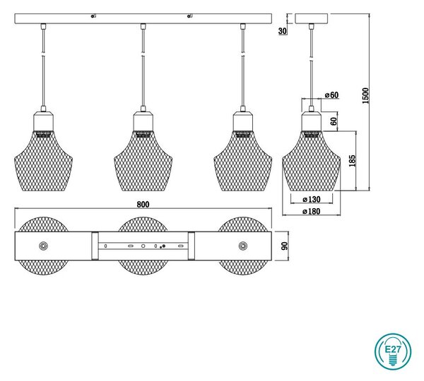 Φωτιστικό Ράγα Κρεμαστή Vintage Industrial RL Lighting Valeria R31283032 Μαύρο Ματ