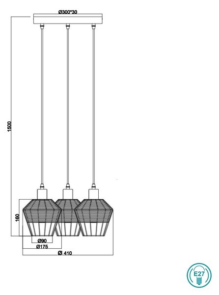 Φωτιστικό Κρεμαστό Vintage Industrial RL Lighting Borka R31263336 Φυσικό Rattan