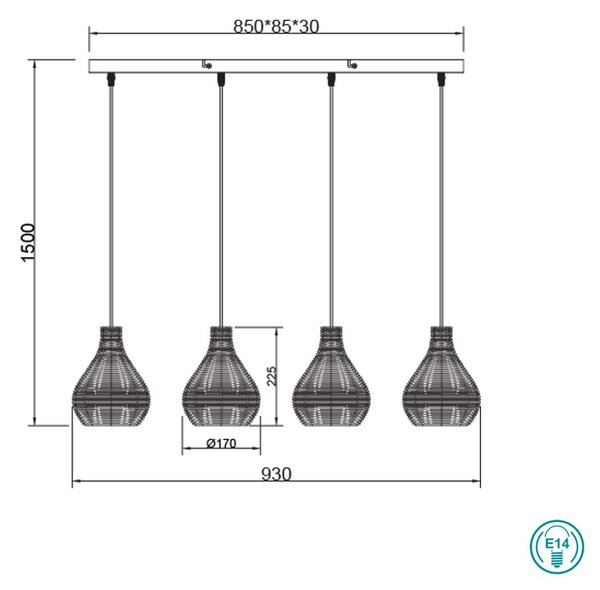 Φωτιστικό Ράγα Κρεμαστή Vintage Industrial RL Lighting Sprout R31294036 Φυσικό Rattan