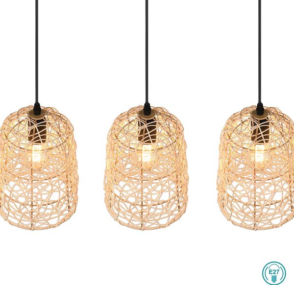 Φωτιστικό Ράγα Κρεμαστή Vintage Industrial RL Lighting Lovis R31143036 Φυσικό Rattan