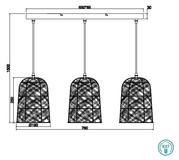 Φωτιστικό Ράγα Κρεμαστή Vintage Industrial RL Lighting Lovis R31143036 Φυσικό Rattan