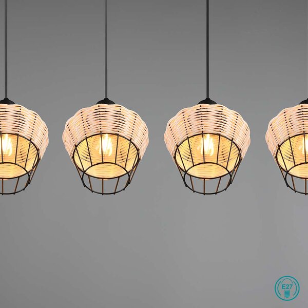 Φωτιστικό Ράγα Κρεμαστή Vintage Industrial RL Lighting Borka R31264036 Φυσικό Rattan