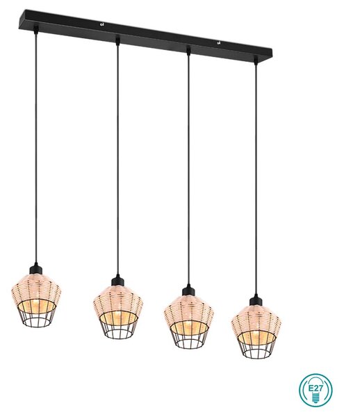 Φωτιστικό Ράγα Κρεμαστή Vintage Industrial RL Lighting Borka R31264036 Φυσικό Rattan