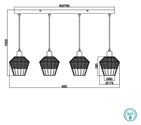 Φωτιστικό Ράγα Κρεμαστή Vintage Industrial RL Lighting Borka R31264036 Φυσικό Rattan