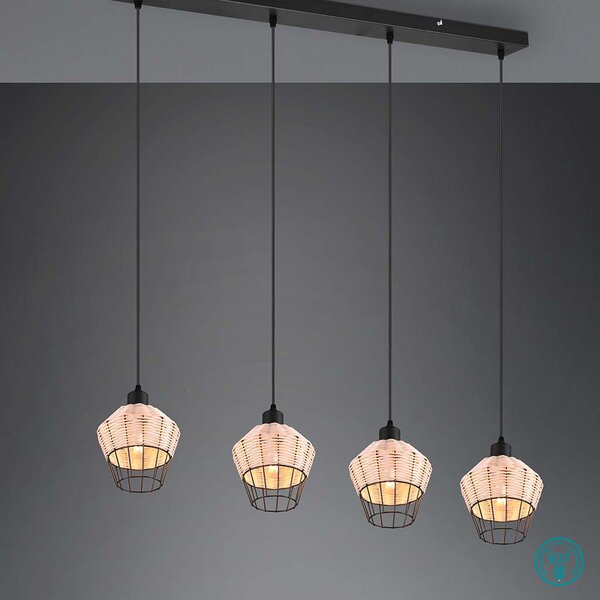 Φωτιστικό Ράγα Κρεμαστή Vintage Industrial RL Lighting Borka R31264036 Φυσικό Rattan