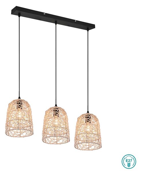 Φωτιστικό Ράγα Κρεμαστή Vintage Industrial RL Lighting Lovis R31143036 Φυσικό Rattan