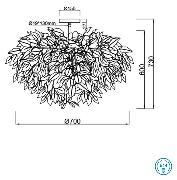 Φωτιστικό Οροφής RL Lighting Leavy R60463032 Μαύρο-Χρυσό