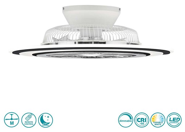 Ανεμιστήρας Οροφής RL Lighting Flaga R62743132 Χρώμιο-Μαύρος Ματ με Φως