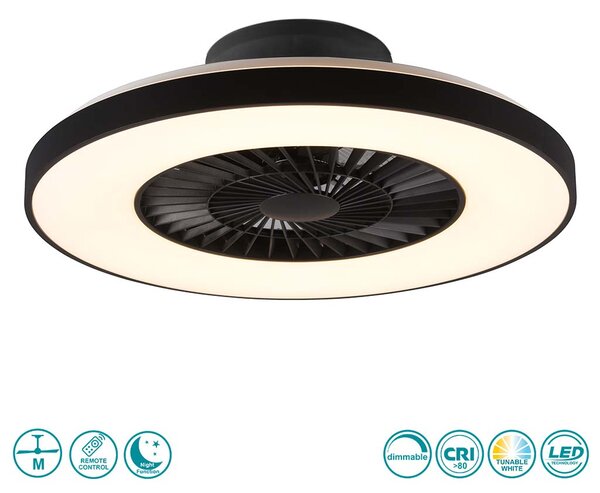 Ανεμιστήρας Οροφής RL Lighting Halmstad R62672132 Μαύρο Ματ με Φως