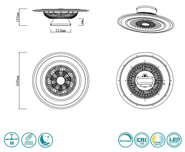 Ανεμιστήρας Οροφής RL Lighting Flaga R62743132 Χρώμιο-Μαύρος Ματ με Φως