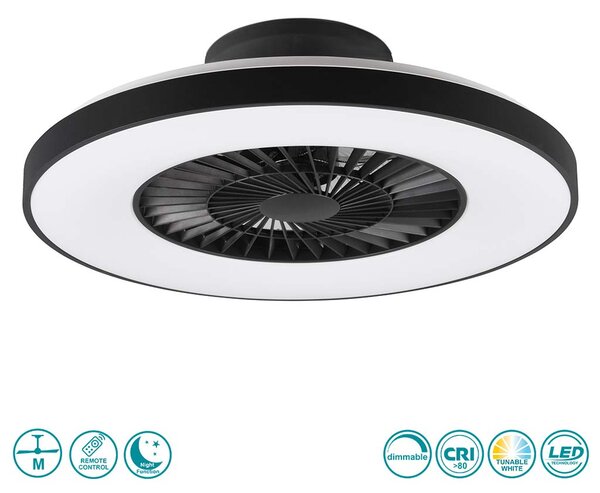 Ανεμιστήρας Οροφής RL Lighting Halmstad R62672132 Μαύρο Ματ με Φως