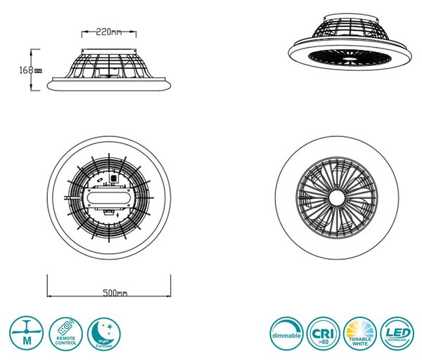 Ανεμιστήρας Οροφής RL Lighting Stralsund R62522132 Μαύρο Ματ με Φως