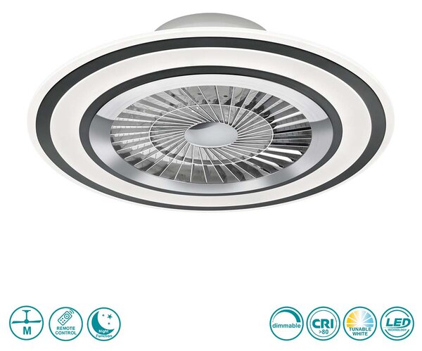 Ανεμιστήρας Οροφής RL Lighting Flaga R62743132 Χρώμιο-Μαύρος Ματ με Φως