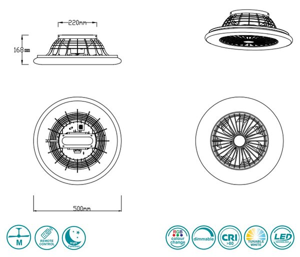 Ανεμιστήρας Οροφής RL Lighting Stralsund R62522987 Γκρι με Φως-RGB