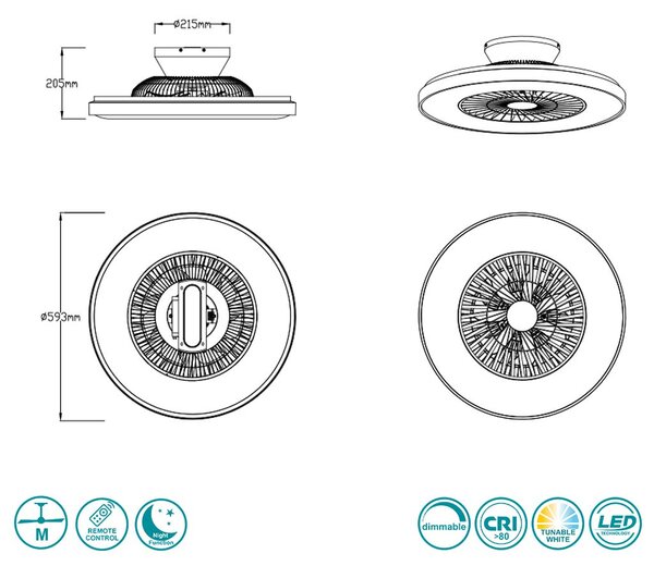 Ανεμιστήρας Οροφής RL Lighting Halmstad R62672132 Μαύρο Ματ με Φως