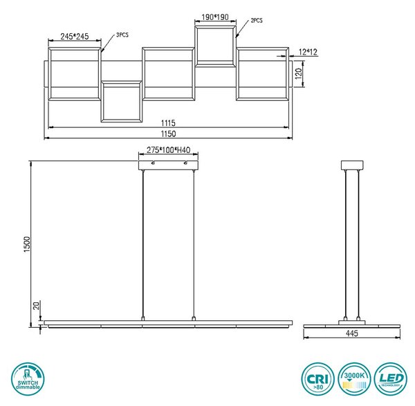 Φωτιστικό Κρεμαστό Trio Lighting Harper 322910532 Μαύρο Ματ - Ξύλο