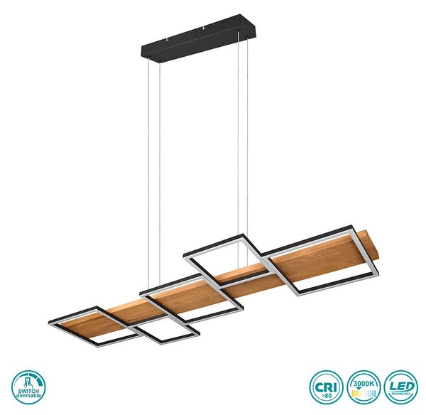 Φωτιστικό Κρεμαστό Trio Lighting Harper 322910532 Μαύρο Ματ - Ξύλο