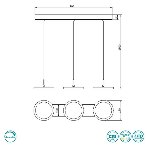 Φωτιστικό Κρεμαστό Trio Lighting Tray 340910332 Μαύρο Ματ (3000K)