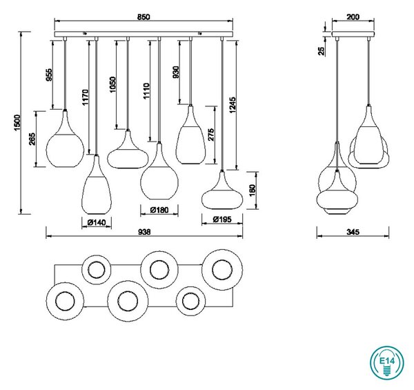 Φωτιστικό Κρεμαστό Trio Lighting Lumina 317000632 Μαύρο Ματ