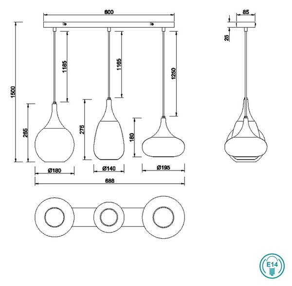 Φωτιστικό Κρεμαστό Trio Lighting Lumina 317000332 Μαύρο Ματ