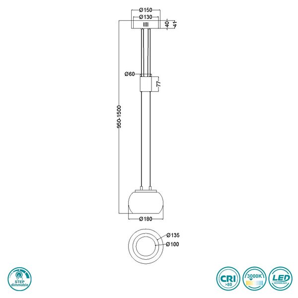 Φωτιστικό Κρεμαστό Trio Lighting Madison 342010107 Νίκελ Ματ