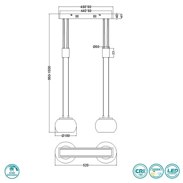 Φωτιστικό Κρεμαστό Trio Lighting Madison 342010207 Νίκελ Ματ