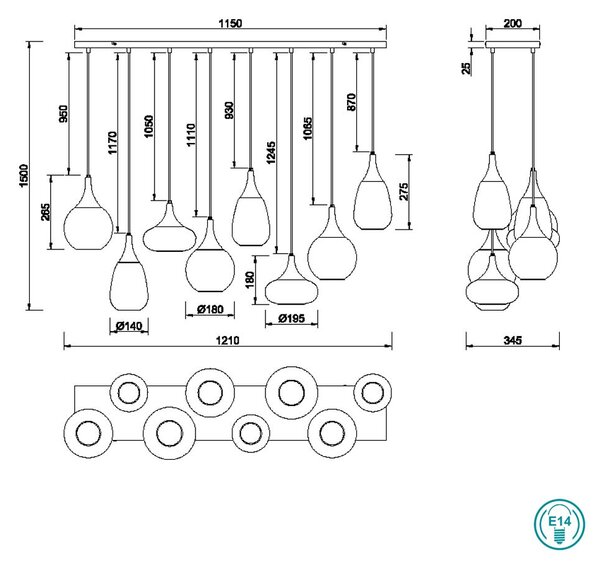 Φωτιστικό Κρεμαστό Trio Lighting Lumina 317000832 Μαύρο Ματ