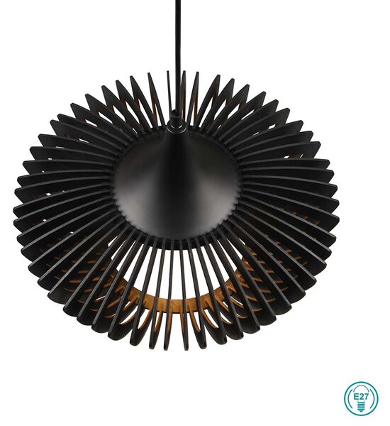 Φωτιστικό Κρεμαστό Vintage Industrial Trio Lighting Colino 315900132 Μαύρο Ματ Ξύλο