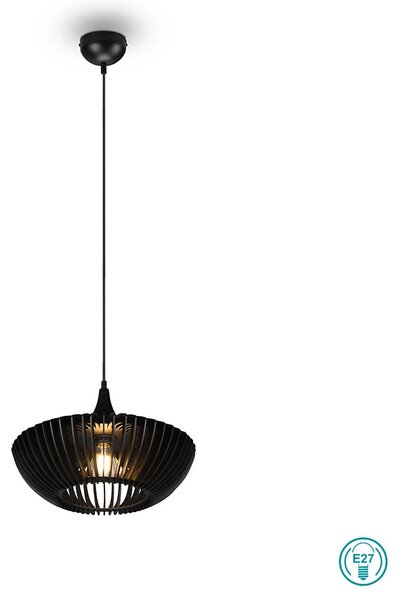 Φωτιστικό Κρεμαστό Vintage Industrial Trio Lighting Colino 315900132 Μαύρο Ματ Ξύλο