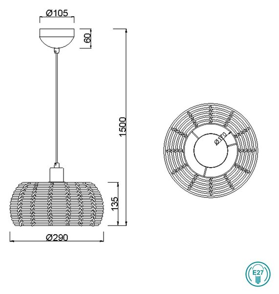 Φωτιστικό Κρεμαστό Vintage Industrial Trio Lighting Inga 312200136 Φυσικό Rattan