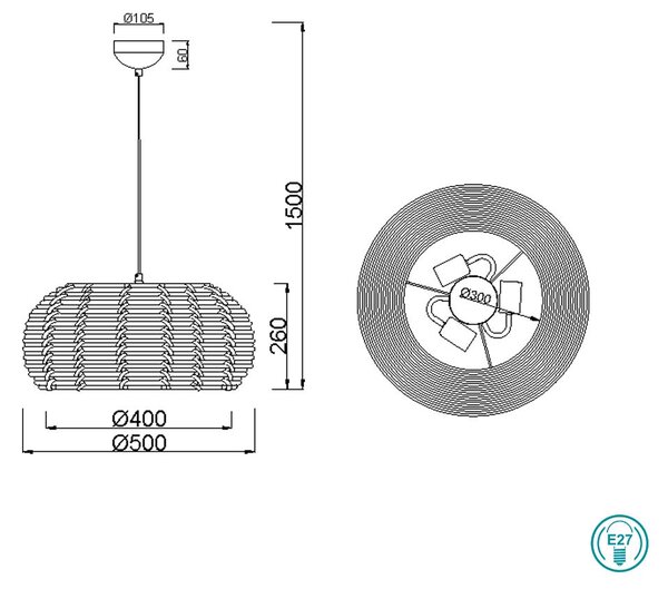 Φωτιστικό Κρεμαστό Vintage Industrial Trio Lighting Inga 312200336 Φυσικό Rattan