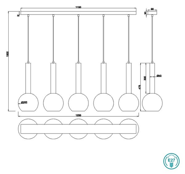 Φωτιστικό Κρεμαστό Trio Lighting Clayton 310300532 Μαύρο Ματ