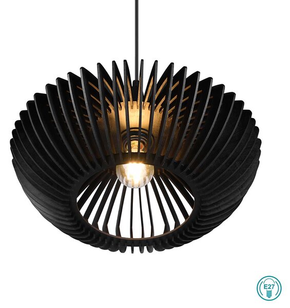 Φωτιστικό Κρεμαστό Vintage Industrial Trio Lighting Colino 315900132 Μαύρο Ματ Ξύλο