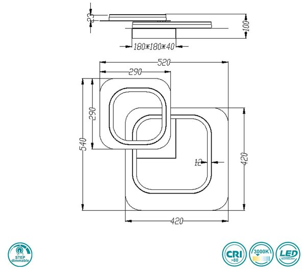 Φωτιστικό Οροφής Trio Lighting Lugo 642910280 Μαύρο Ματ - Χρυσό