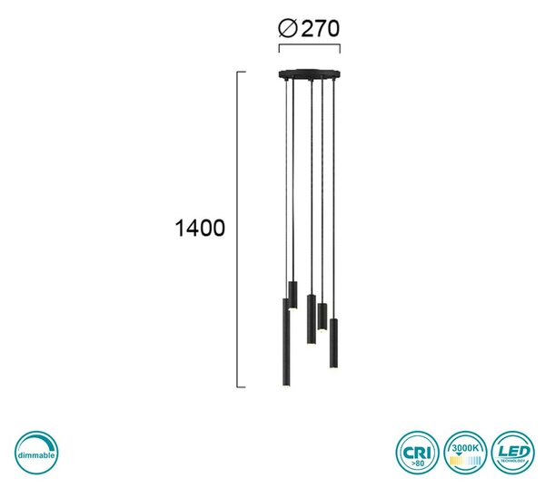 Φωτιστικό Κρεμαστό Viokef Elliot 4281200 Μαύρο Dimmable