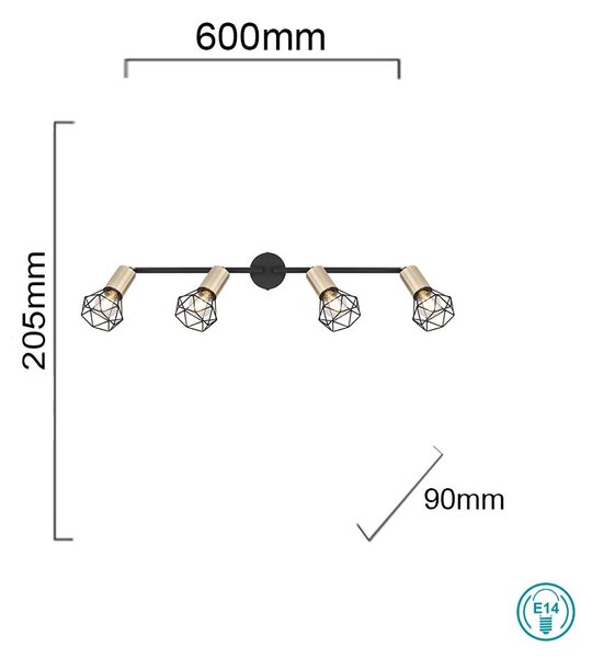 Φωτιστικό Οροφής Globo Lighting Xara I 54802S-4AB Μαύρο-Χρυσό Ματ