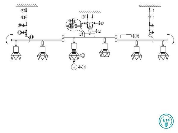 Φωτιστικό Οροφής Globo Lighting Xara I 54802S-6S Μαύρο