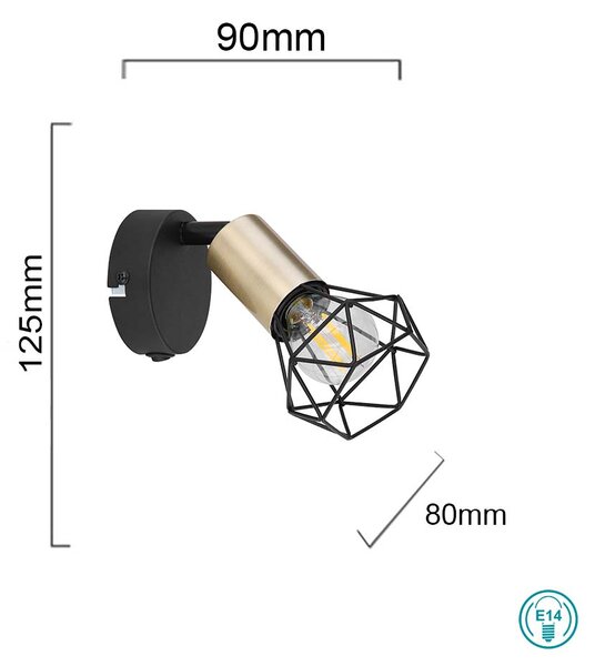 Απλίκα Globo Lighting Xara I 54802S-1AB Μαύρο-Χρυσό Ματ