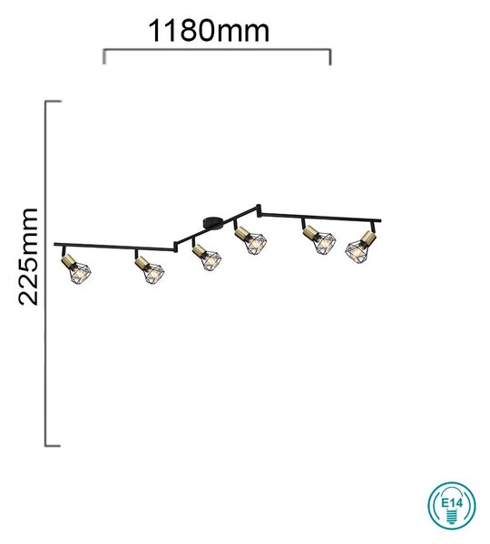 Φωτιστικό Οροφής Globo Lighting Xara I 54802S-6SAB Μαύρο-Χρυσό Ματ