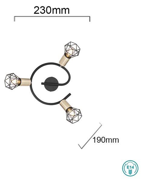 Φωτιστικό Οροφής Globo Lighting Xara I 54802S-3AB Μαύρο-Χρυσό Ματ