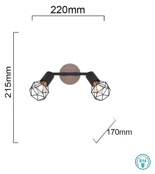 Φωτιστικό Οροφής Globo Lighting Xara I 54802S-2Η Μαύρο με Ξύλο