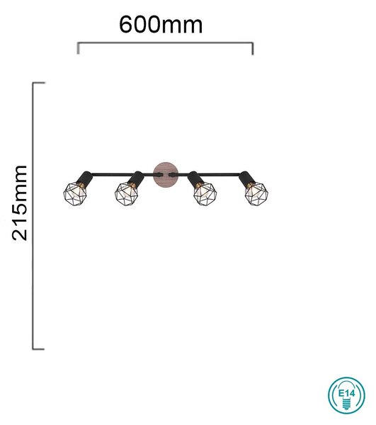 Φωτιστικό Οροφής Globo Lighting Xara I 54802S-4H Μαύρο με Ξύλο