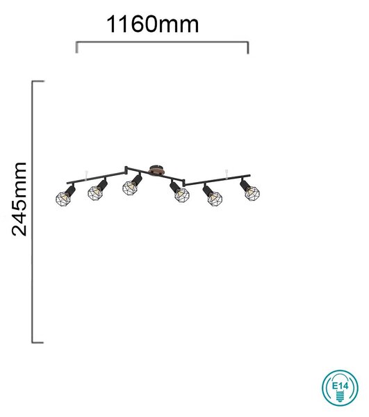 Φωτιστικό Οροφής Globo Lighting Xara I 54802S-6H Μαύρο-Ξύλο